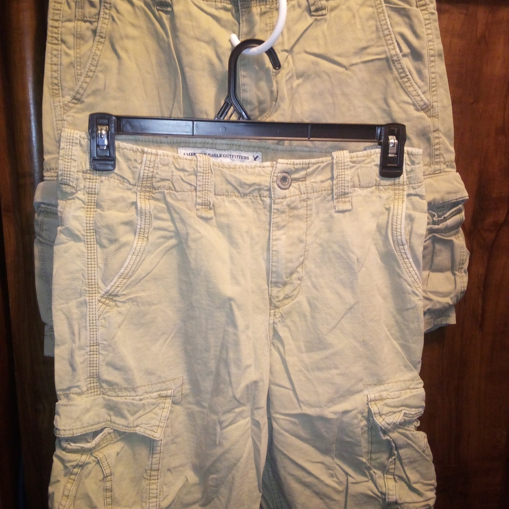 American Eagle Outfitters Men's Khaki Cargo Shorts- Bundle Of 2 Pair